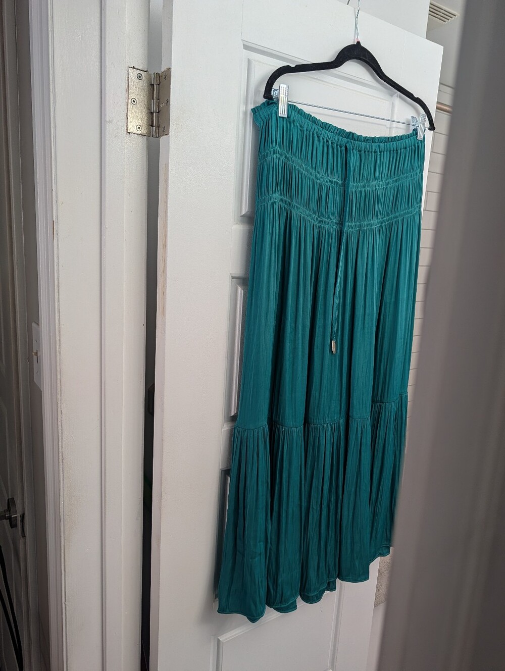 Boho Tiered Maxi Skirt in Green Waist 17"-24"
